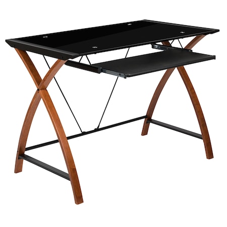 Flash Furniture Computer Desk; Black Glass Top, Pull-Out Tray NAN-JN-2824S-BK-GG